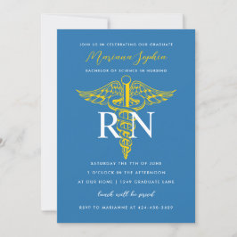 BSN RN Nurse Studenten Blue och Guld Inbjudningar