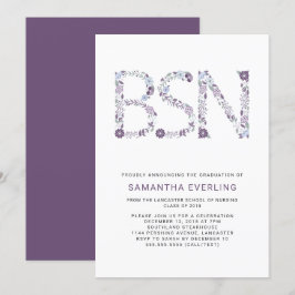 BSN studenten firande, blommigt sjuksköterska lila Inbjudningar