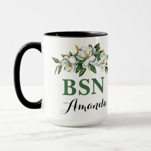 BSN Watercolor Blommigt Greenery Magnolia Studente Mugg