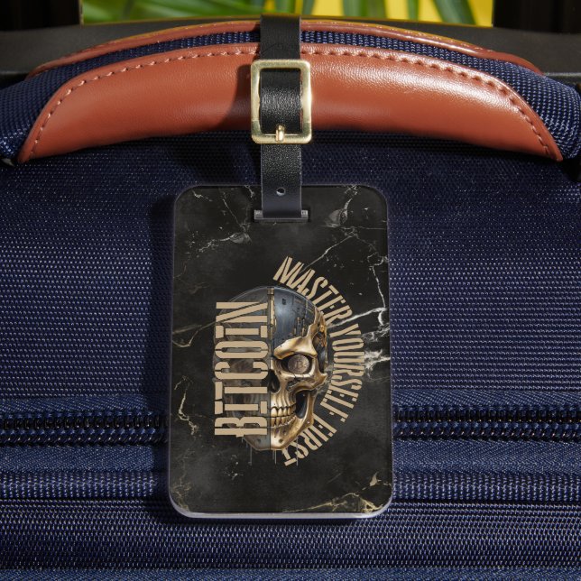 BTC motivation | Skull | Gold Marble Bagagebricka (Framsida Insitu 2)