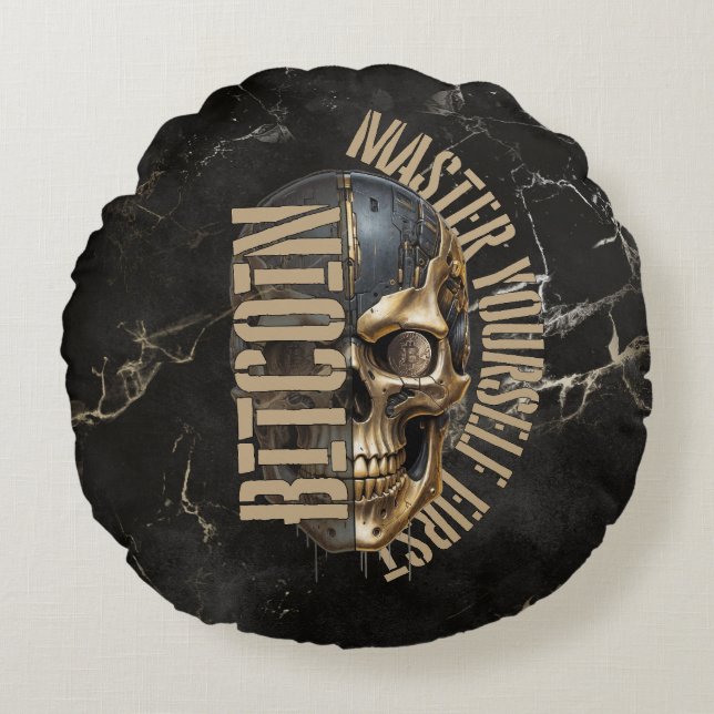 BTC motivation | Skull | Gold Marble Rund Kudde (Framsidan)