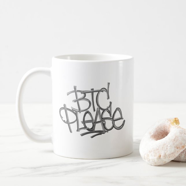 "BTC Please" (Vit) Kaffemugg (Med munk)