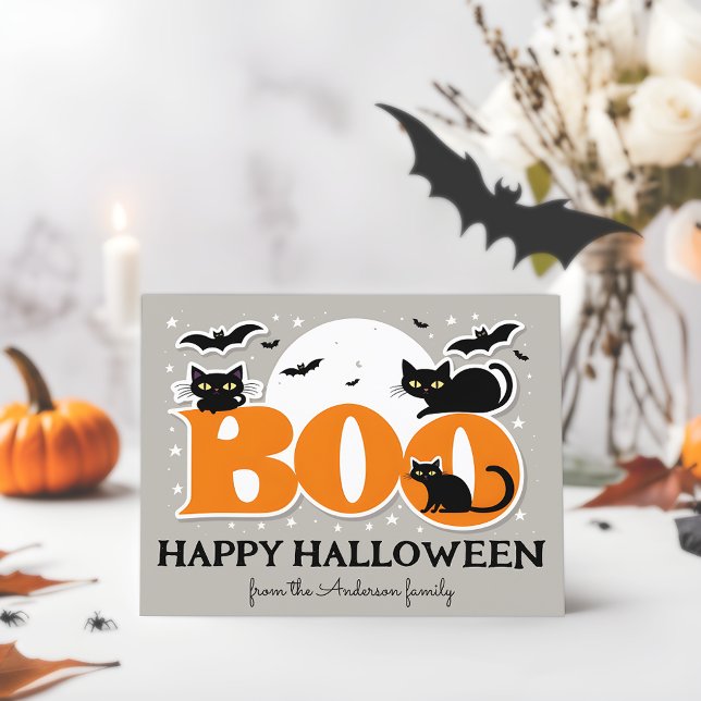 Bu Bu Svarta Katter och Fladdermöss God Halloween  Vykort (🦇🎃 Spooky Delights: Personalized Halloween Postcard! 👻)