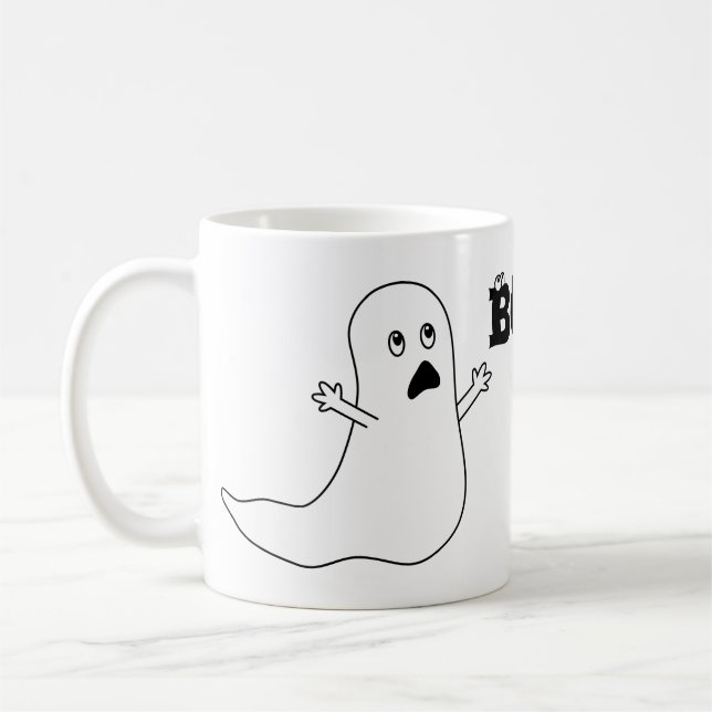Bu! Gullig förskräckt spöketecknad Kaffemugg (Vänster)