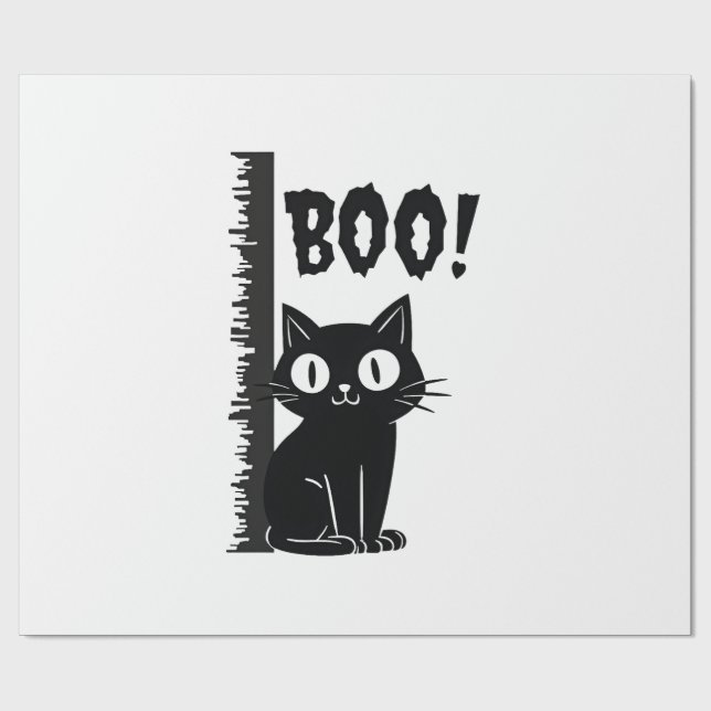 Bu! Rolig gömmer sig peekaboo läskig Halloween kat Presentpapper (Platt)