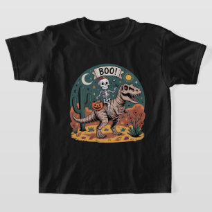 Bu! Skelett som rider på dinosaur med godis T Shirt