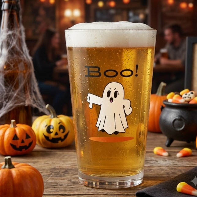 Bu! Söt spök rolig Halloween pintglas Glaskopp (Skapare uppladdad)