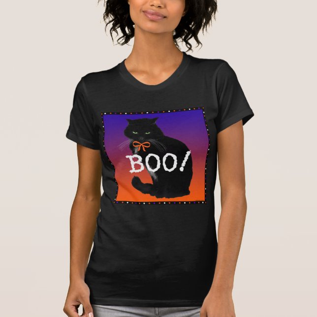 "Bu!", Svart katt Halloween Tee (Framsida)