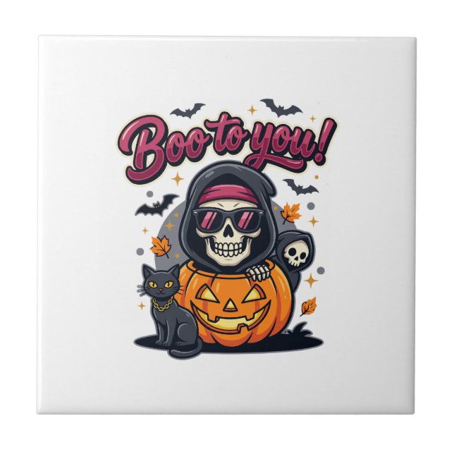Bu till dig Halloween skelett pumpa Kakelplatta (Framsidan)