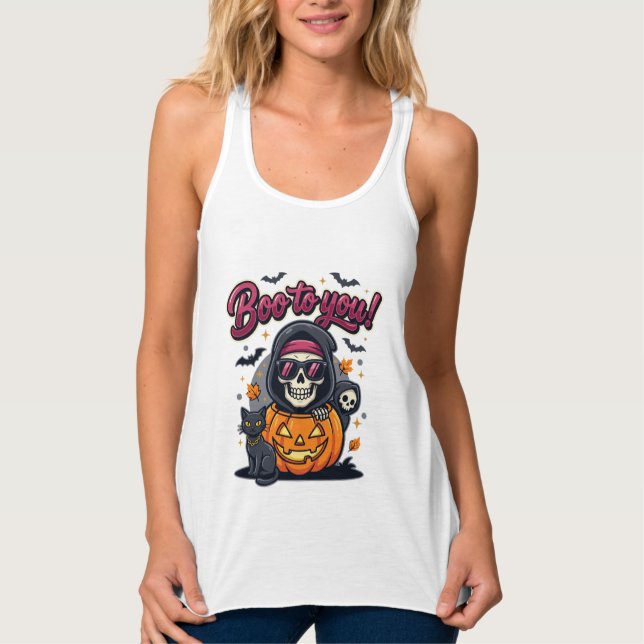 Bu till dig Halloween skelett pumpa Linne Med Racerback (Framsida)