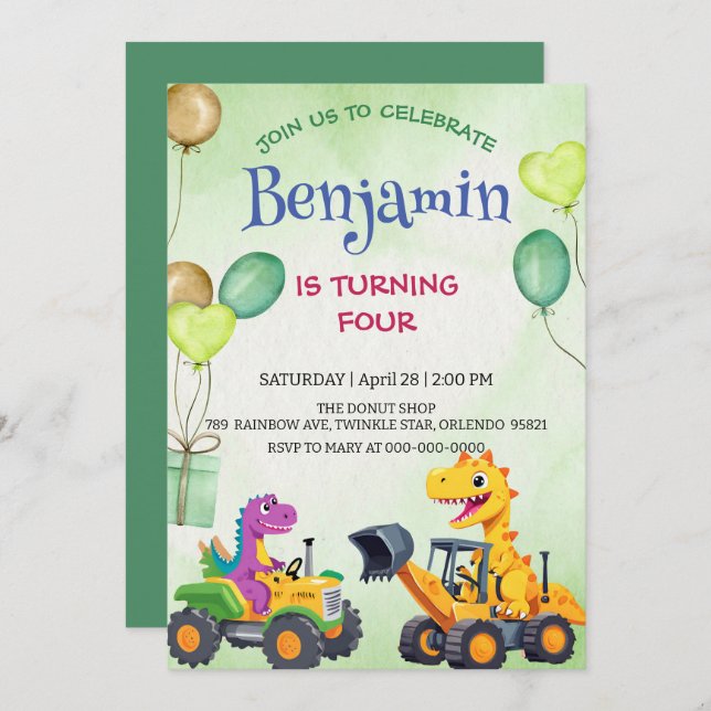 Bubballong för T-rex dinosaur-traktor (Fram/baksida)