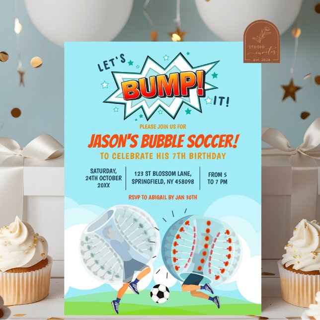 Bubbel fotboll pojkar födelsedagsfirande inbjudningar (Skapare uppladdad)
