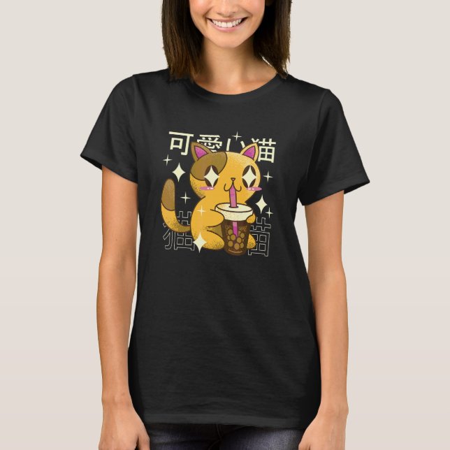 Bubbel Tea Katt Dricker Boba Te T Shirt (Framsida)