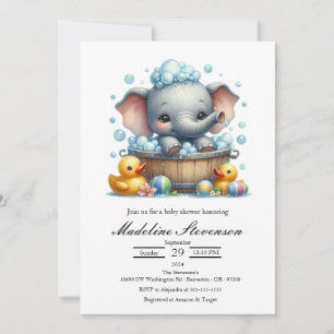 Bubbelbad Elefant-tema Bebis-fest Inbjudan