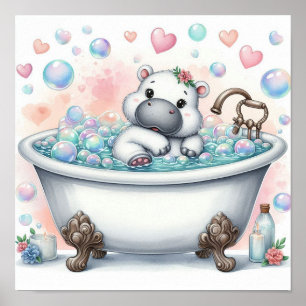 Bubbelbad Flodhäst Poster