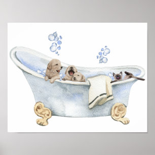 Bubbelbad Valpar Småkat Badkar Badrum Poster