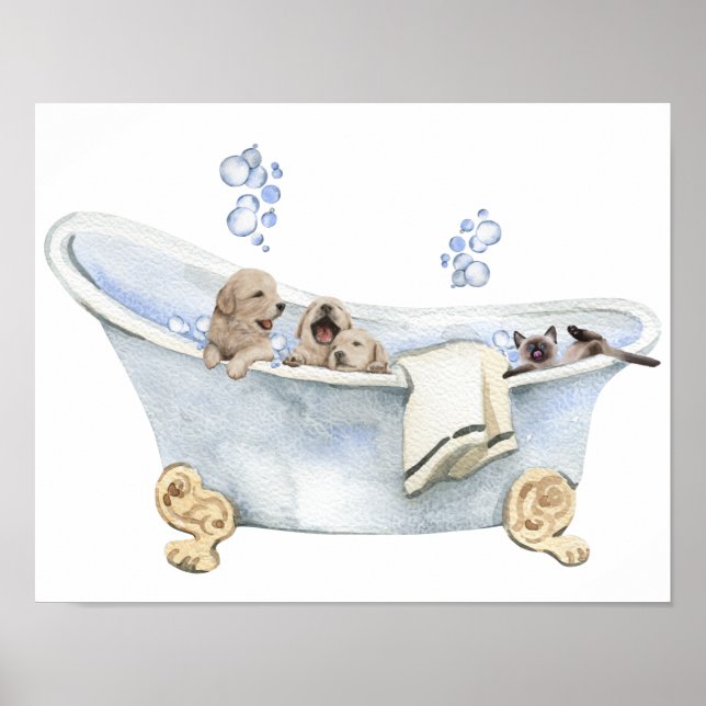 Bubbelbad Valpar Småkat Badkar Badrum Poster (Framsidan)