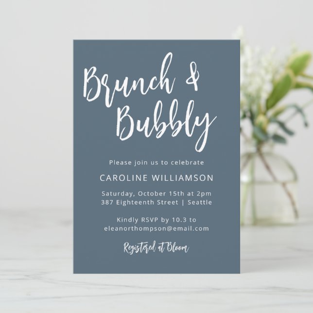 Bubbelblått Trendig i det moderna skriptBrunch Inbjudningar (Stående Fram)