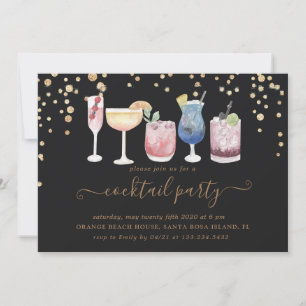 Bubbelcocktails guld och glitter cocktail party inbjudningar