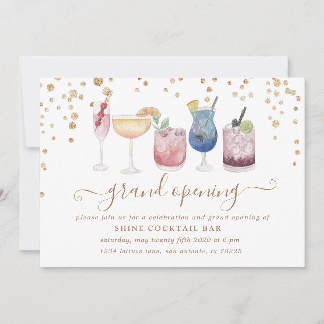 bubbelcocktails guld och glitter öppning inbjudningar (Framsida)