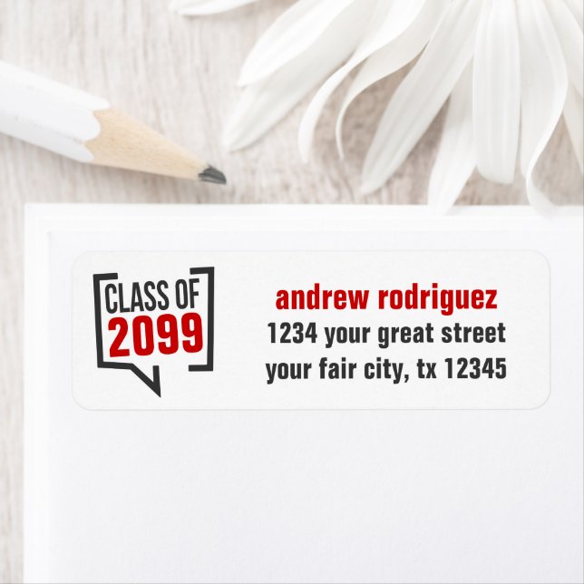 Bubbeletikett för Red Class Year Tal Returadress Etikett (Insitu)