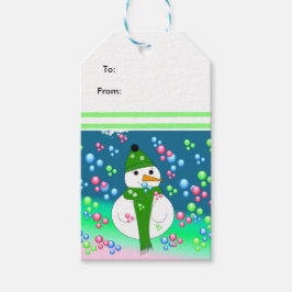 Bubbelexplosion i snögubbe presentetikett