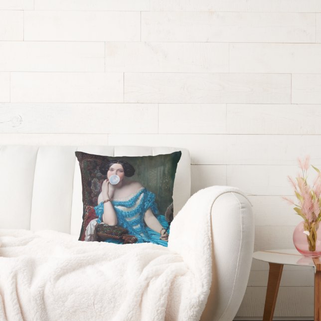 Bubbelgum Diva i blå satin Kudde (Soffa)