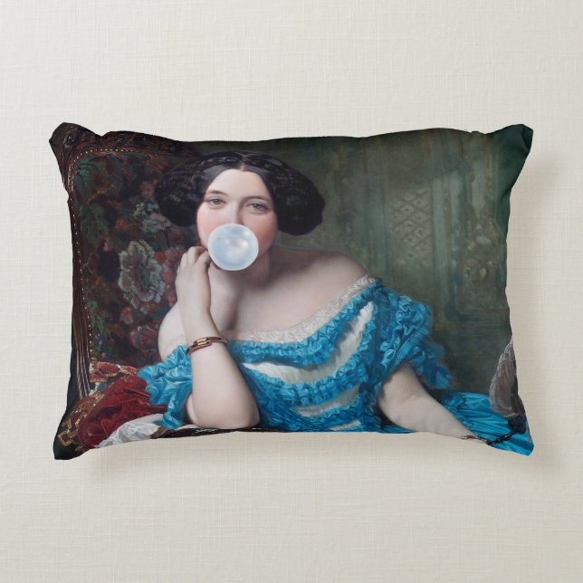 Bubbelgum Diva i blå satin Prydnadskudde (Framsidan)