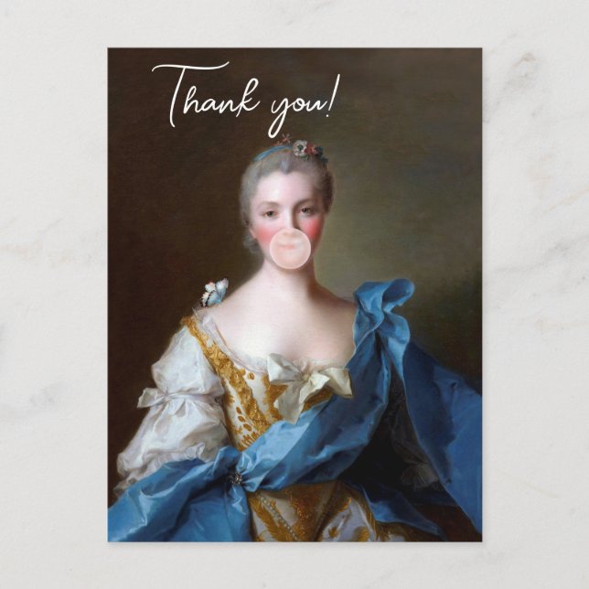 Bubbelgum Diva med Blue Butterfly - tackkort Vykort (Framsida)