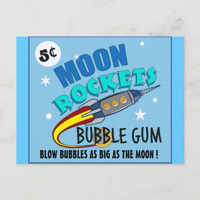 Bubbelgum för måne raketer vykort (Framsida)