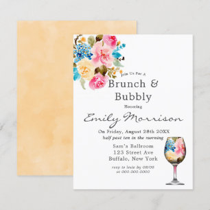 Bubbelinbjudan till blommigt Vin Glass Brunch & Bu Inbjudningar