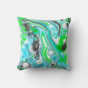 Bubbelkonst av typen Lime Green och Aqua Blue Abst Kudde