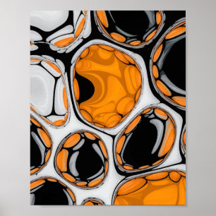 Bubbelkonst i Orange, svart och vitt Poster