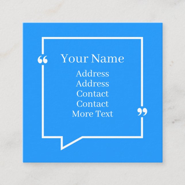 Bubbelmeddelande om blå design Tal Fyrkantigt Visitkort (Framsida)