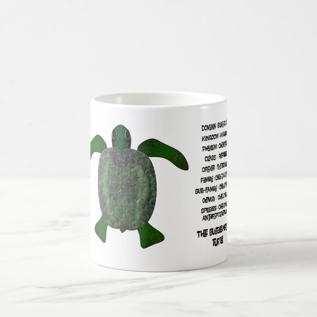 Bubbelplastsköldpaddan. (Chelonia anthropoceaenum) Kaffemugg (Center)