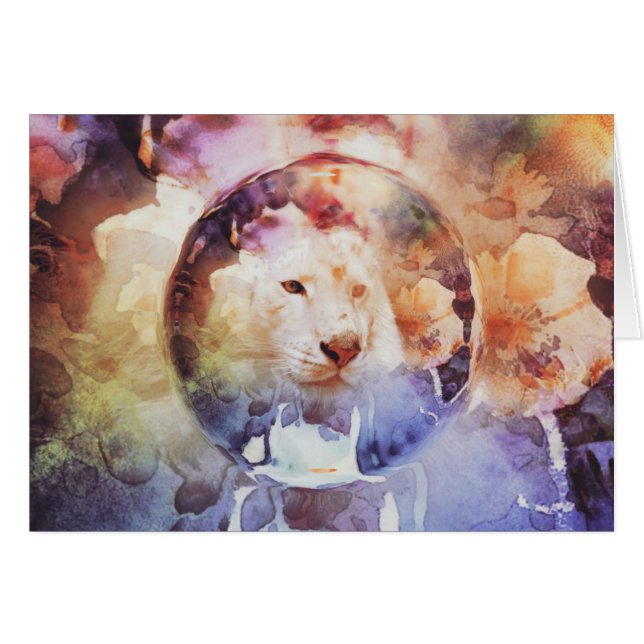 Bubbelrunge för vit tiger-Blommigt Hälsningskort (Framsidan Horizontal)