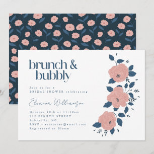 Bubbelskuvar för marin Rosa Garden Flower Brunch Inbjudningar