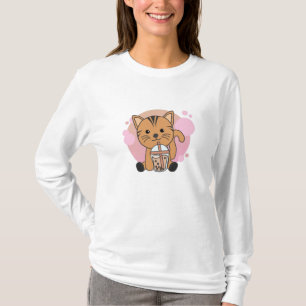 Bubbelte teakat med choklad, sötat djurkatt t shirt