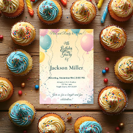 Bubbig Bunny med Balloon Anpassade Birthday Inbjudningar