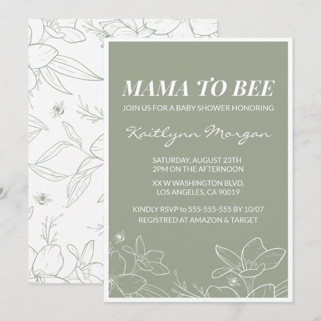 Bubbla baby shower inbjudningar Elegant Blommig (Fram/baksida)