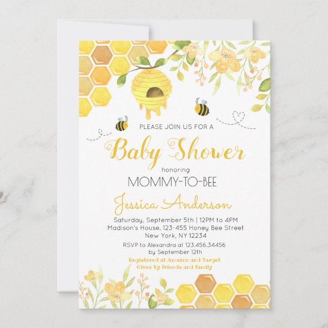 Bubbla Baby Shower Inbjudningar Pojke Flicka Humla (Framsida)