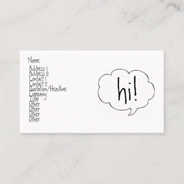 BUBBLA HI! profilera kortet Visitkort (Framsida)