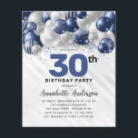 Bubblå Silver-buggen Glitter-födelsedag<br><div class="desc">Modern Glam Navy Blue Silver Balloon Glitter Gnistra vid alla åldrar</div>