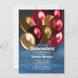 Bubblaj Red Guld Balloons Quinceañera Inbjudningar