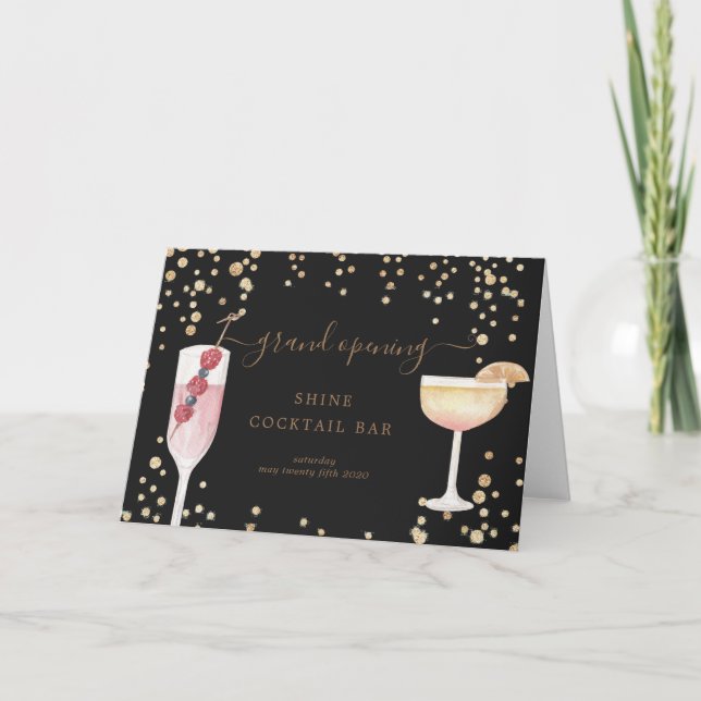bubblande cocktail guld och glitter öppning kort (Framsida)