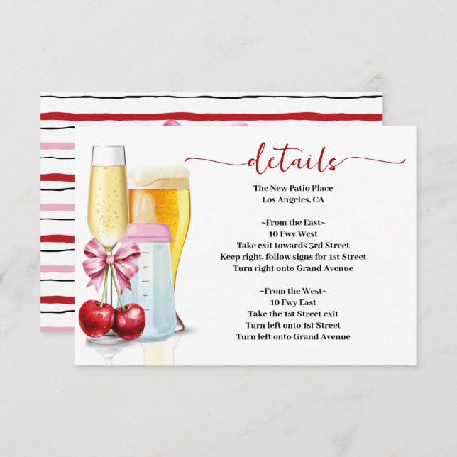 Bubblar & Brygger Innan Bebis Fyller År Rosa Cherr Tilläggskort (Fram/baksida)