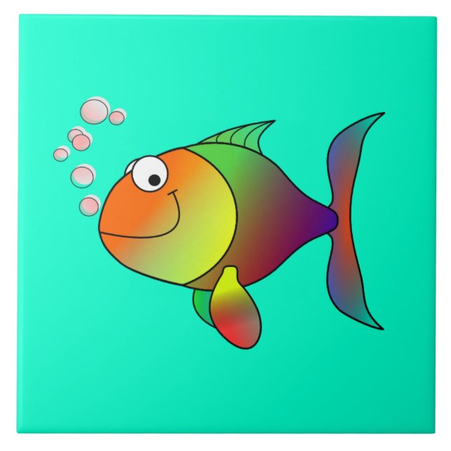 Bubblar fisken, söt och färglös kakelplatta (Framsidan)