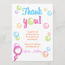 Bubblar flickan för tackkortfödelsedagsfesten tack kort