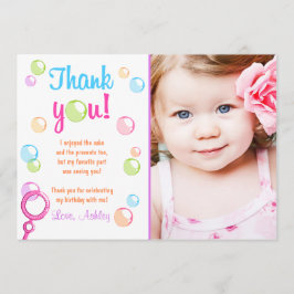 Bubblar flickan för tackkortfödelsedagsfesten tack kort