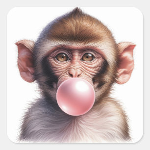 Bubblar för bubbelgum från Cute Monkey-bloss Fyrkantigt Klistermärke